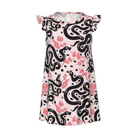 Simple Cute Snake Flower Pink Girls Nightgown, Flutter Short Sleeves ...