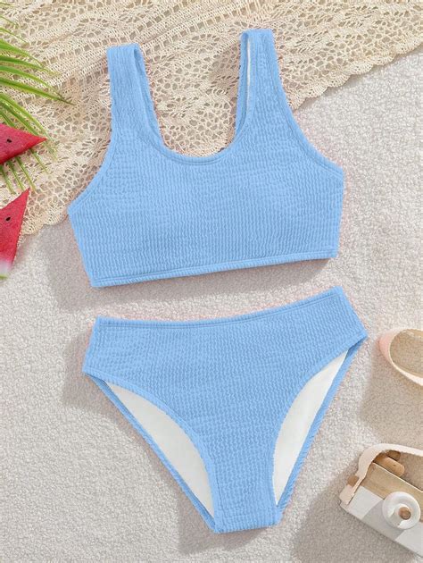 Tween Girls Modest Bikini Set, Fashionable Wave Textured Knit Fabric ...