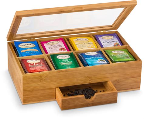 Amazon.com: Bambüsi Tea Bag Organizer - Bamboo Tea Box Organizer ...