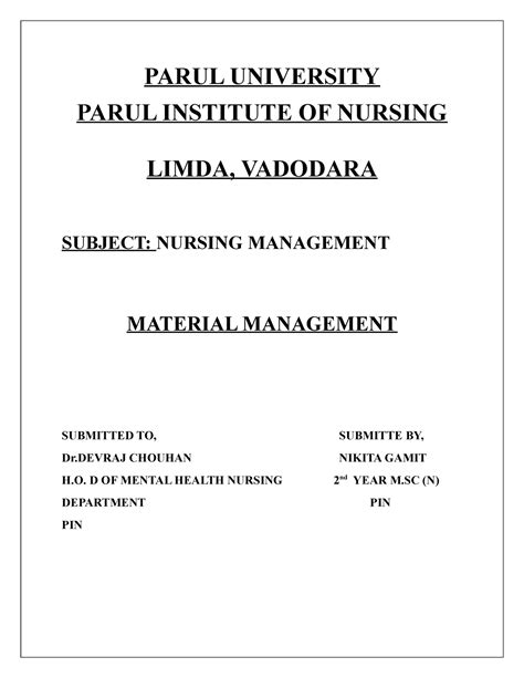 Material Management - PARUL UNIVERSITY PARUL INSTITUTE OF NURSING LIMDA ...