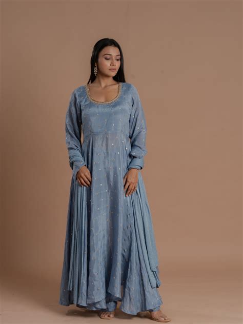 Subdued Blue Flared Anarkali. – Meeshara