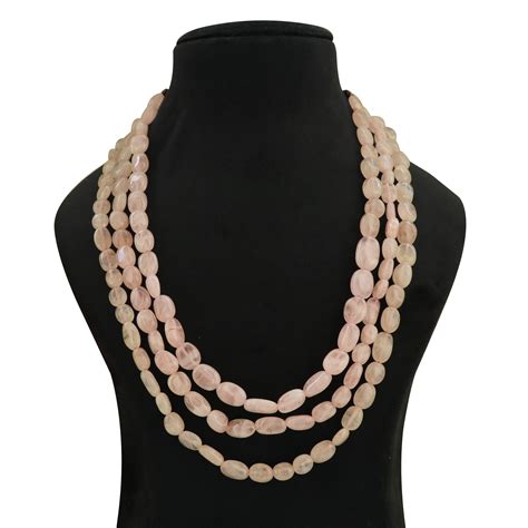 Natural Rose Quartz Gemstone Oval Beaded Necklace RBOGO – Raj Gems