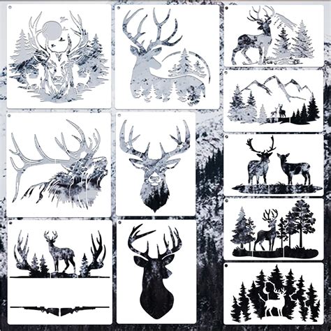 Huahui 11 Pcs Deer Stencils Forest Mountain Tree Deer Head India | Ubuy