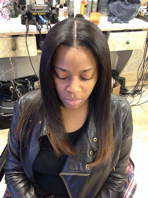 Full Sew-In Weave w/ Middle Part Leave-Out | Sew in hairstyles ...