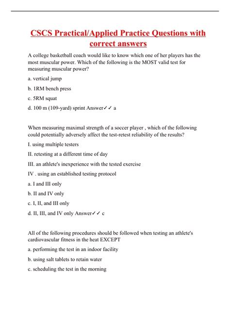 CSCS Practical/Applied Practice Questions with correct answers - CSCS ...