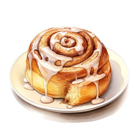 Beautiful Cinnamon roll with icing tasty dessert clipart illustration ...