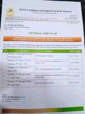 SLU revised approved academic calendar, 2021/2022 & 2022/2023 - Myschool