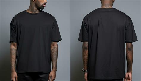 Front and back view of a man wearing a black t shirt, Male model ...