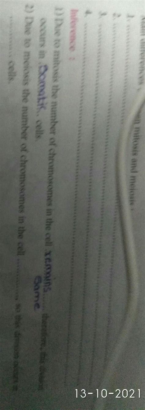 Due to mitosis the number of chromosomes in the cell ...