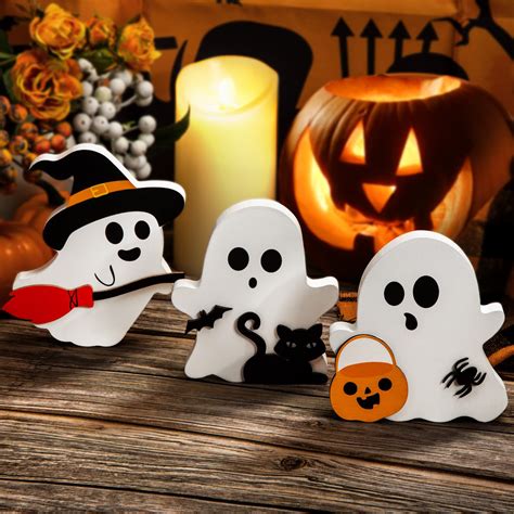 Cute Ghost Halloween Decorations Indoor, Wooden Tiered Tray Decor Table ...