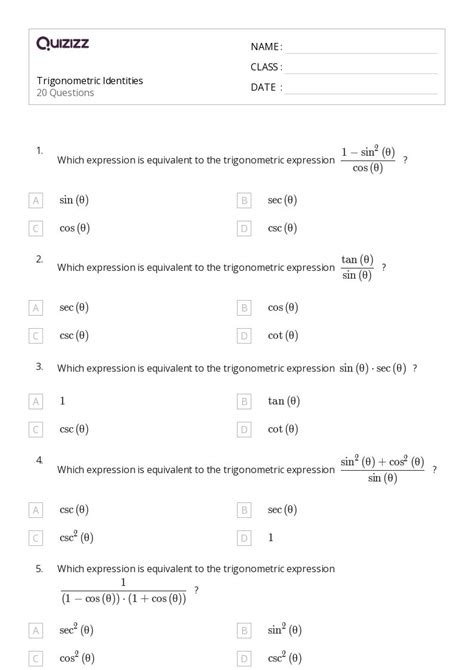 Image result for Trigonometric Identities Worksheet