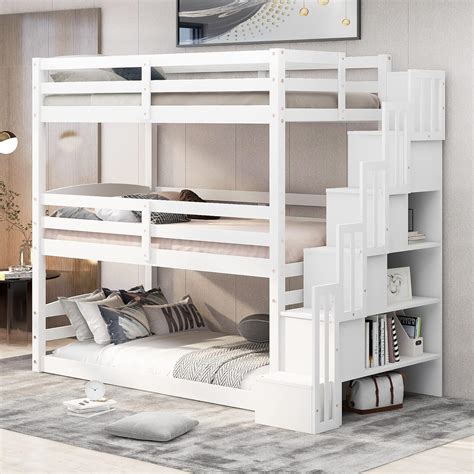 Amazon.com: Harper & Bright Designs Wood Triple Bunk Bed with Storage ...