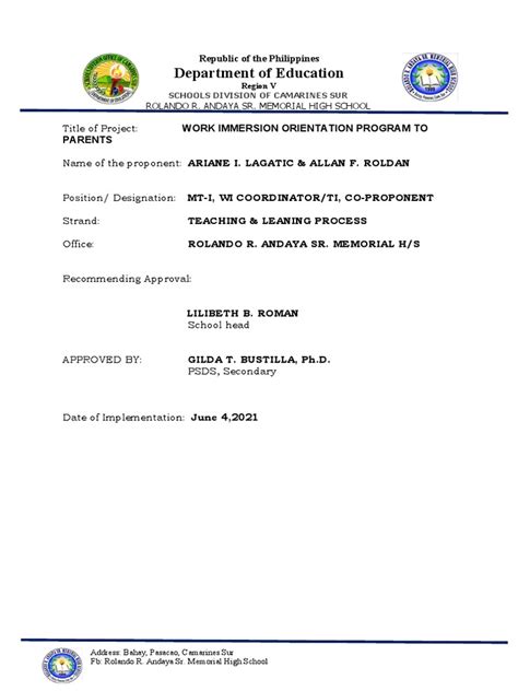 Image result for Work Immersion Project Proposal Sample