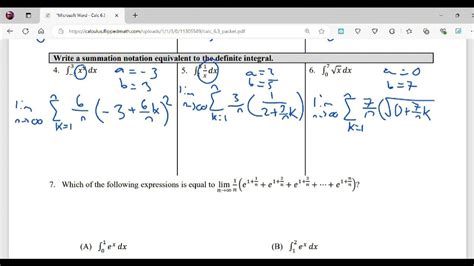 AP Calculus AB/BC 6.3 Sum Notation, and Definite Integral Notation ...