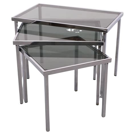 Gallotti and Radice Chrome Smoked Glass Nesting Tables 1980s Coffee Vintage Retro For Sale at ...