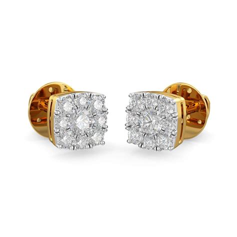 Joyalukkas 18k (750) Yellow Gold and Solitaire Stud Earrings for Girls ...