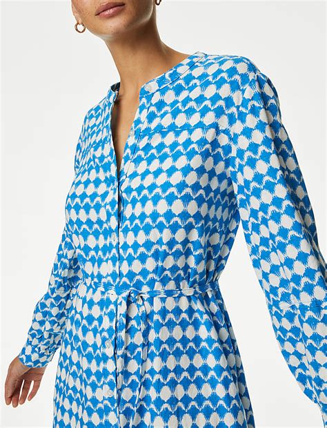 Buy Linen Rich Printed Midi Shirt Dress at Marks & Spencer