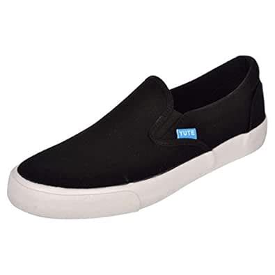 Buy Yute Men Black Canvas Designer Loafers Shoes(Barking Black Slip) at ...