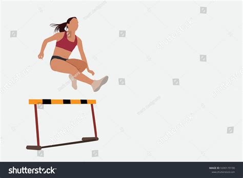 Female Athlete Crossing Hurdle Hurdles Cut Stock Vector (Royalty Free ...