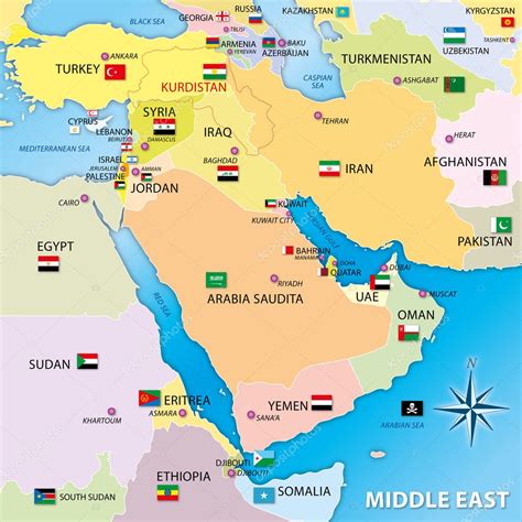 Middle east map with flags — Stock Vector © frizio #48732517