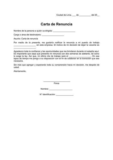 ᐅ Carta de Renuncia de Trabajo Simple » Formato Word y PDF
