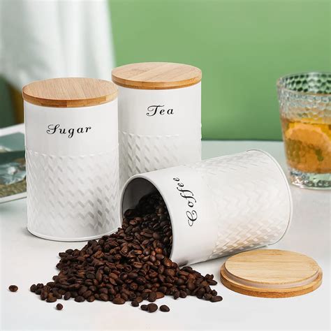 Buy Bekith White Metal Kitchen Canisters Set of 3, Airtight Canisters ...