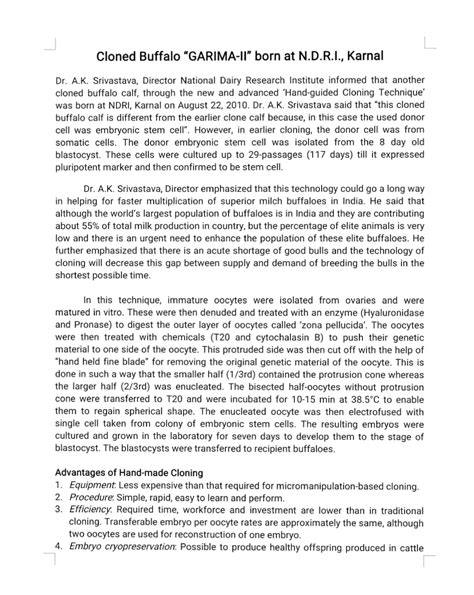 Cloning-Buffalo. Bsc Biotechnology - Cloned Buffalo "GARIMA-II" born at ...