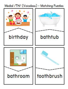 Medial /TH/ (Voiceless) Words Matching Puzzles by Little Language Library