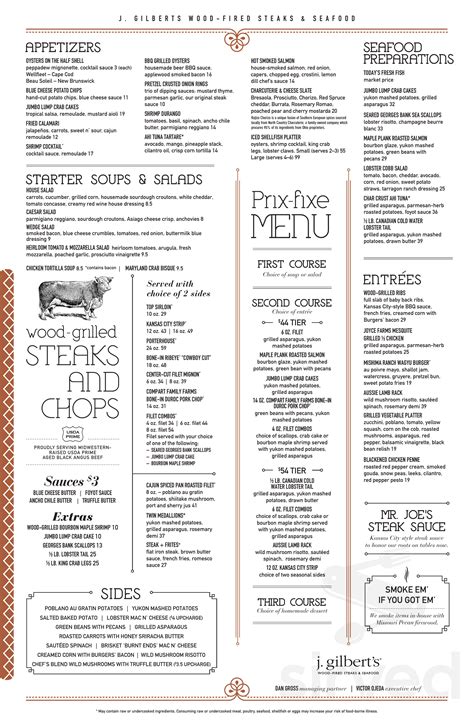 Menu for J. Gilbert's Wood Fired Steaks & Seafood Columbus in McLean ...