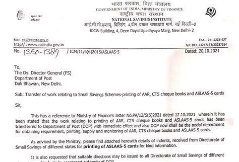 Transfer of work relating to Small Savings Schemes to DOP-printing of ...