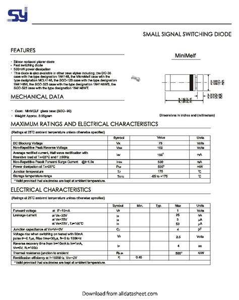 LL4148 datasheet(1/3 Pages) SAMYANG | SMALL SIGNAL SWITCHING DIODE