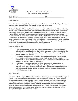 Elmhurst College Experiential And Service Learning Waiver 2018-2026 ...