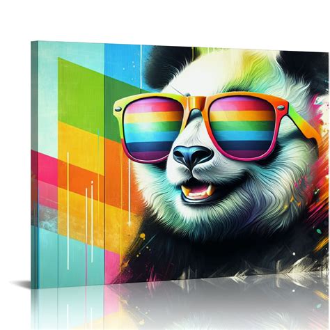 BCIIG Cute Panda Canvas Wall Art, Colorful Panda with Glasses Picture ...