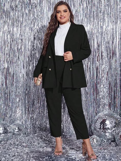 SHEIN Modely Plus Double Breasted Blazer & Pants | SHEIN USA