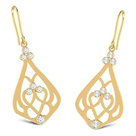 Buy CaratLane Trifolio Shine 14k Yellow Gold and Diamond Drop Earrings ...
