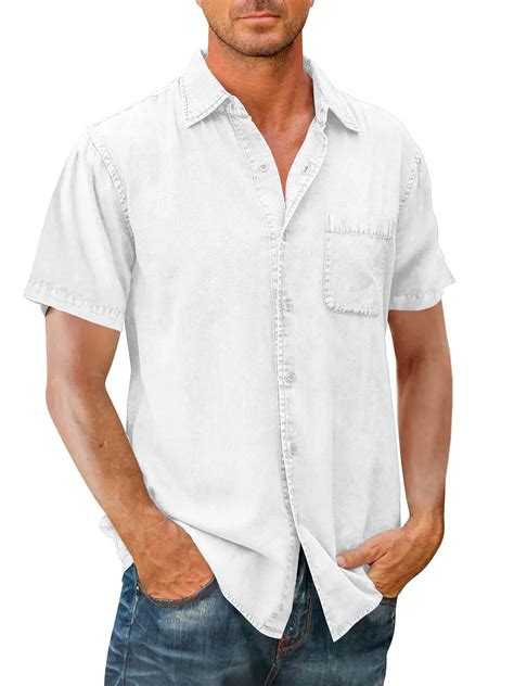 Men's Solid Color Short Sleeve Cotton Shirt