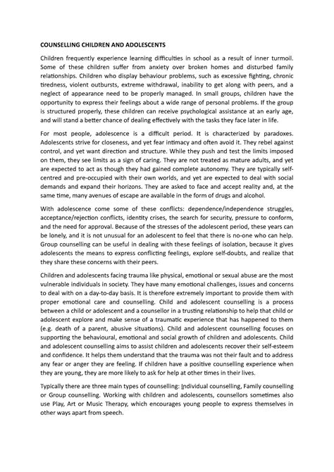 Counselling Children AND Adolescents - COUNSELLING CHILDREN AND ...