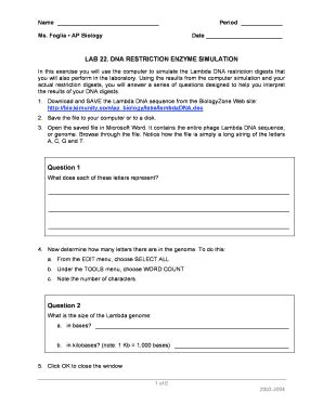 Dna Restriction Enzyme Simulation Answer Key - Fill Online, Printable ...