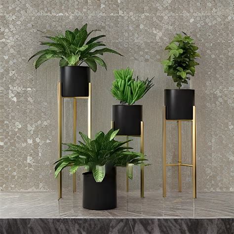 THING MAKER Metal Floor Flower Stands Planter Set | Planters for Indoor ...