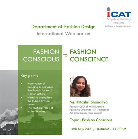 Webinar on Fashion Conscious by Ms. Ihitashri Shandilya 2021 @ ICAT ...