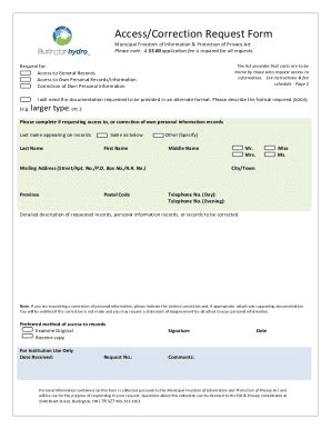Fillable Online Access/Correction Request Form - Burlington Hydro Fax ...