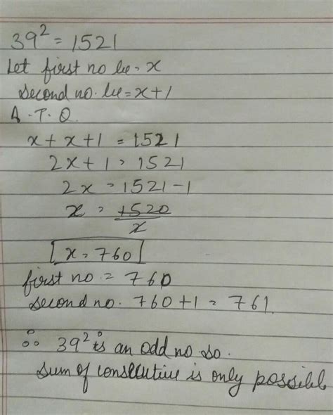 express 39^2 as sum of two consecutive integers - Brainly.in