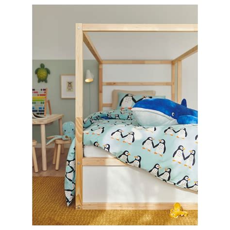 BLÅVINGAD duvet cover and pillowcase, penguin pattern/light turquoise ...