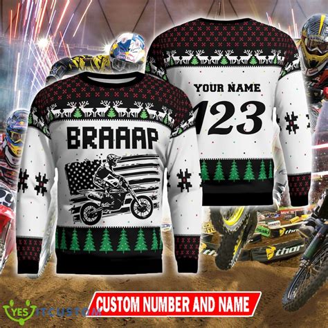 Christmas Motocross rider Knitted Graphics Black Christmas Sweater ...