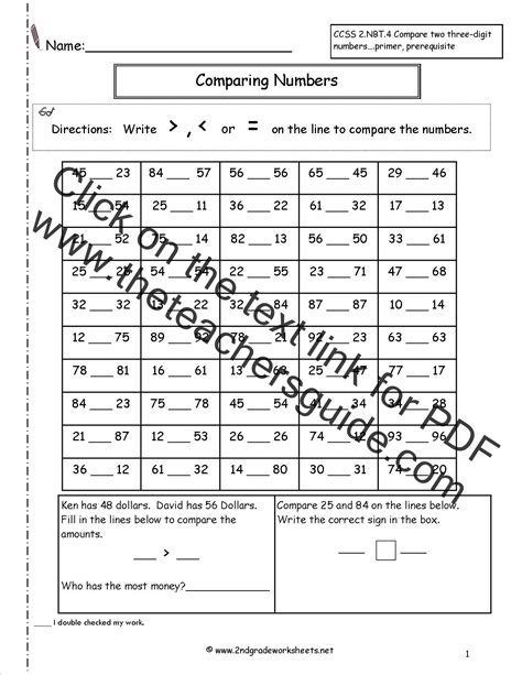 Image result for Comparing Numbers Worksheet First Grade Free Printable