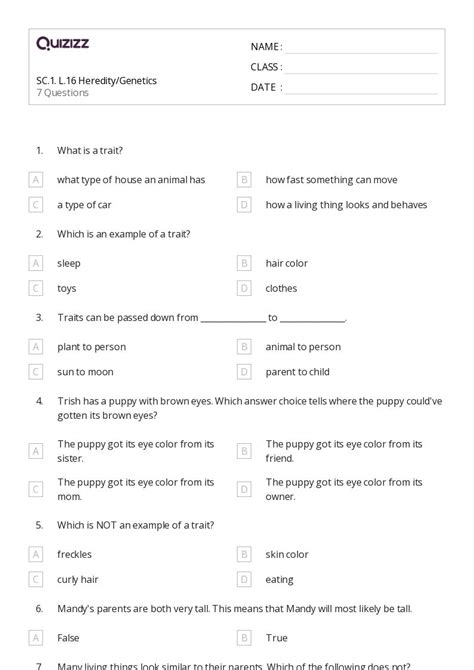 50+ Genetics worksheets for 1st Class on Quizizz | Free & Printable