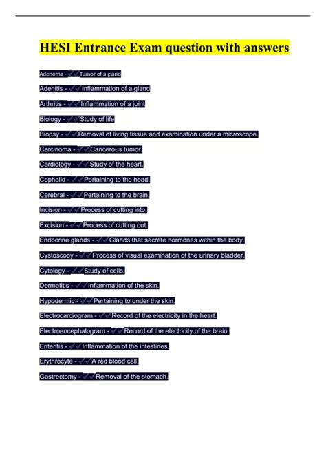 HESI Entrance Exam question with answers - Hesi - Stuvia US