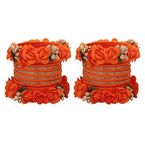 Sukriti Beautiful Handcrafted Orange Flower Designer Silk thread Brida ...