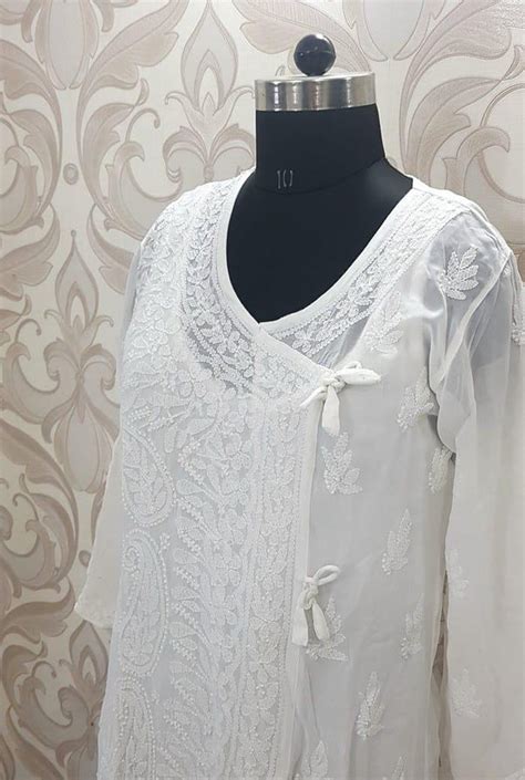 Chikankari Viscose Georgette Angrakha ( Stitched )
