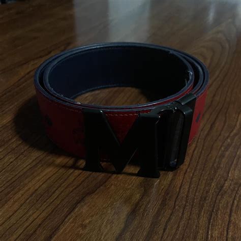 RED MCM BELT SIZE 30 - Depop